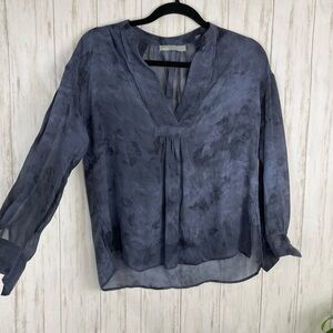Vince 100% silk gray and black tie dye blouse